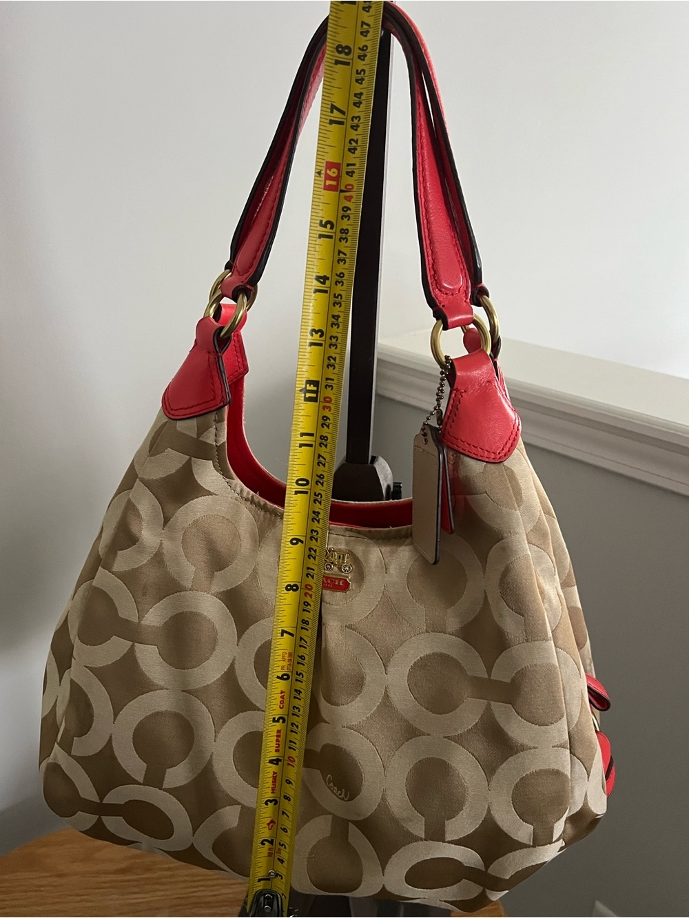 Coach Madison Op Art Maggie Hobo Bag – Khaki/Coral - Picture 14 of 14